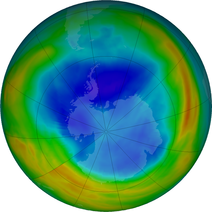 Antarctic ozone map for 25 August 2019
